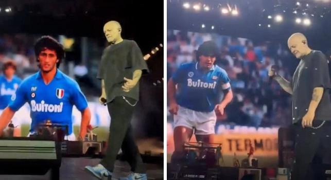 Max Pezzali in concerto allo Stadio Maradona, omaggio alla storia del calcio Napoli | VIDEO