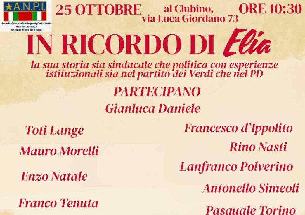 Napoli: evento 'In ricordo di Elia Vitale' il 25 ottobre